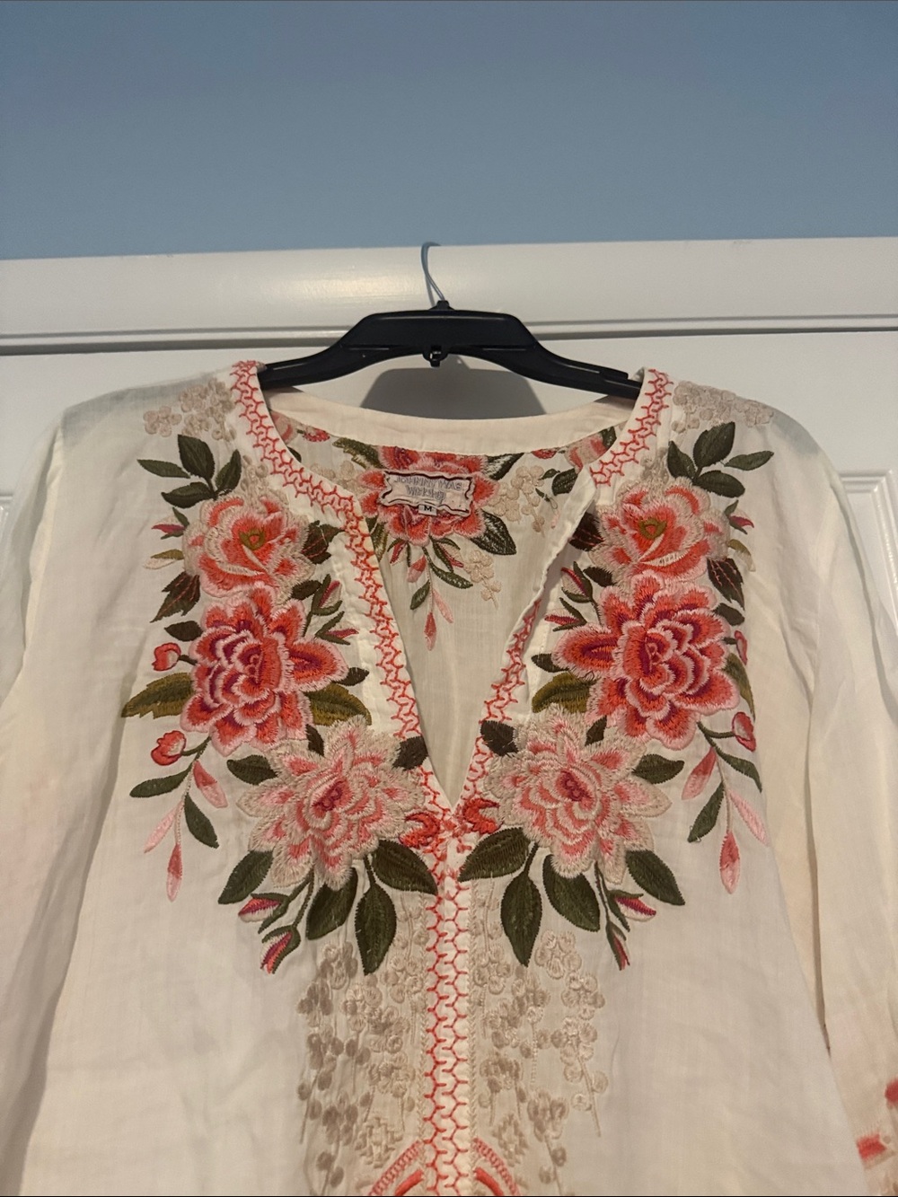 Johnny Was Ivory Embroidered Floral Tunic Top - Women's - Picture 3 of 7